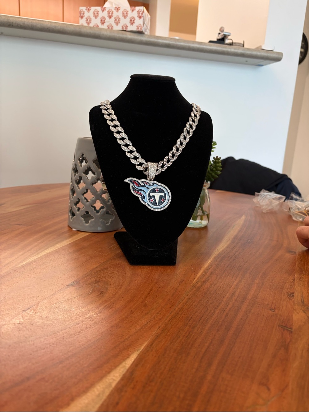 NFL Tennessee Titans Silver Chain Necklace with Blue and Red Logo Pendant